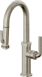 California Faucets Descanso Llave de Bar/Preparación con Rociador Extraíble hacia Abajo Industrial con Rociador de Compresión - Níquel Bruñido