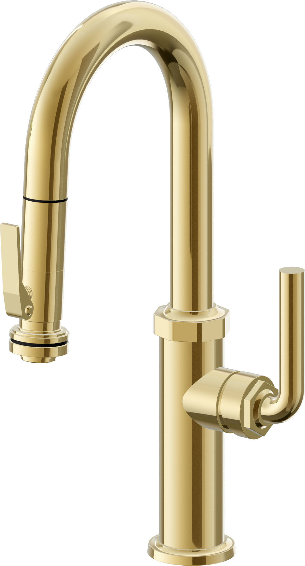 California Faucets Descanso Llave de Bar/Preparación con Rociador Extraíble hacia Abajo Industrial con Rociador de Compresión - Oro Pulido de por Vida