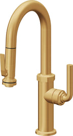 California Faucets Descanso Llave de Bar/Preparación con Rociador Extraíble hacia Abajo Industrial con Rociador de Compresión - Oro Satinado de por Vida