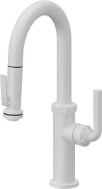 California Faucets Descanso Llave de Bar/Preparación con Rociador Extraíble hacia Abajo Industrial con Rociador de Compresión - Blanco Mate