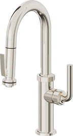 California Faucets Descanso Llave de Bar/Preparación con Rociador Extraíble hacia Abajo Industrial con Rociador de Compresión - Níquel Pulido
