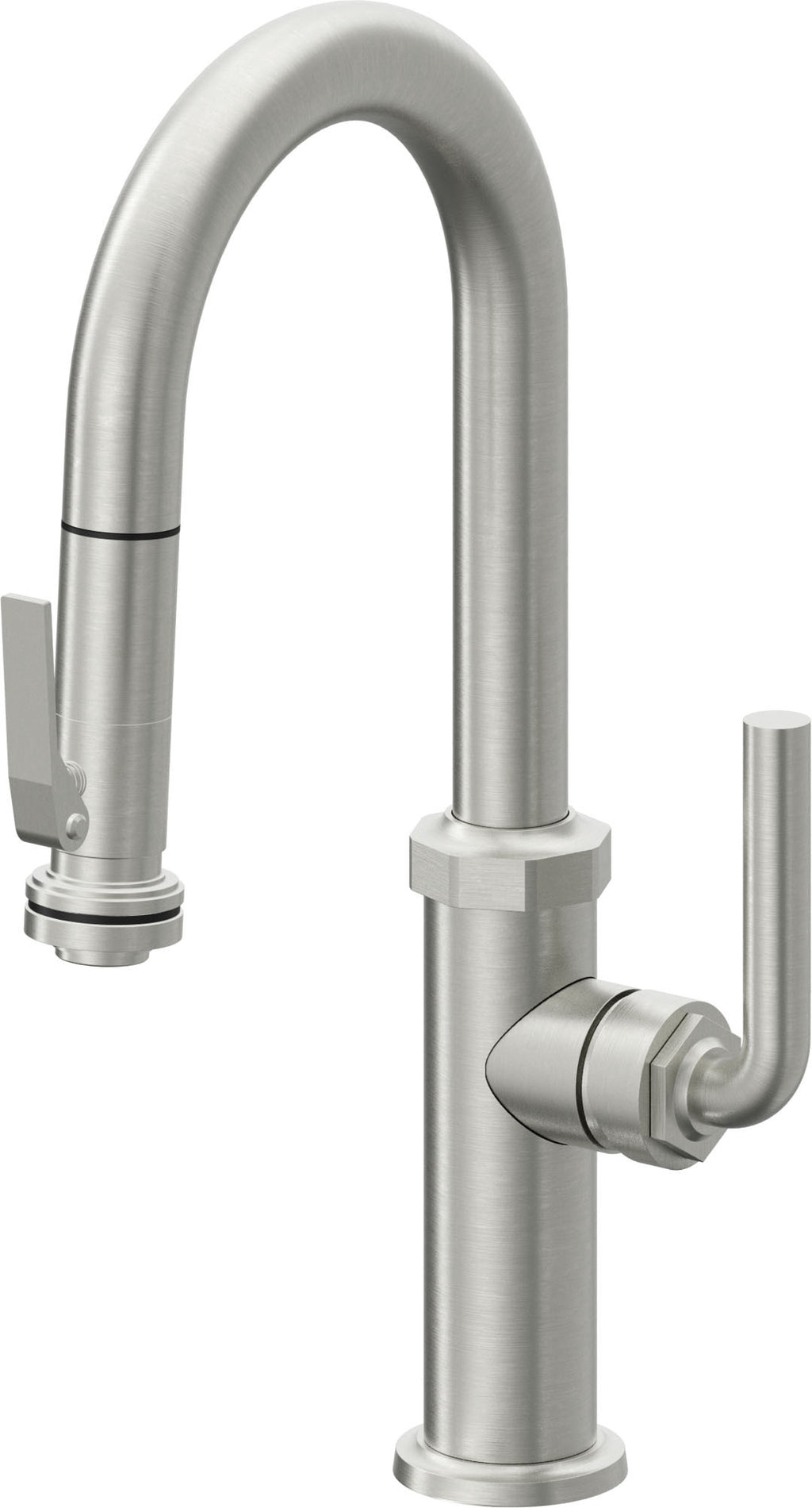 California Faucets Descanso Llave de Bar/Preparación con Rociador Extraíble hacia Abajo Industrial con Rociador de Compresión - Cromo Satinado