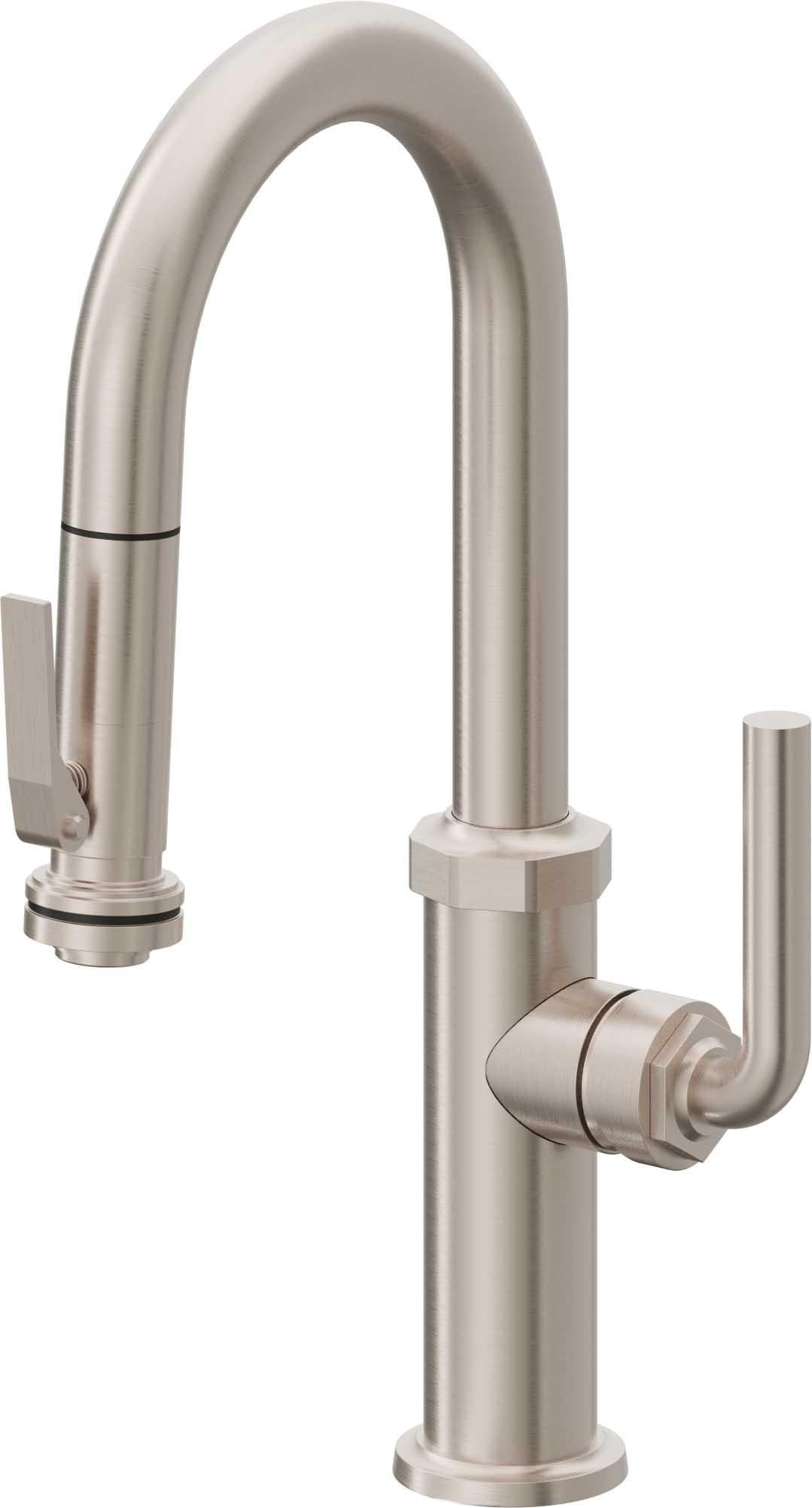 California Faucets Descanso Llave de Bar/Preparación con Rociador Extraíble hacia Abajo Industrial con Rociador de Compresión - Níquel Satinado