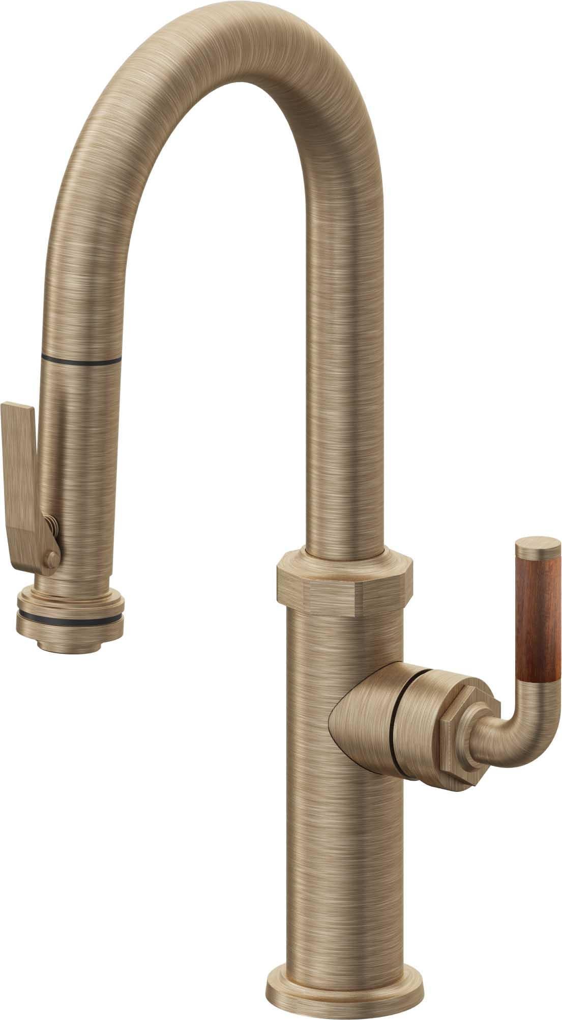 California Faucets Descanso Llave de Bar/Preparación con Rociador Extraíble hacia Abajo Industrial con Rociador de Compresión - Latón Antiguo Mate
