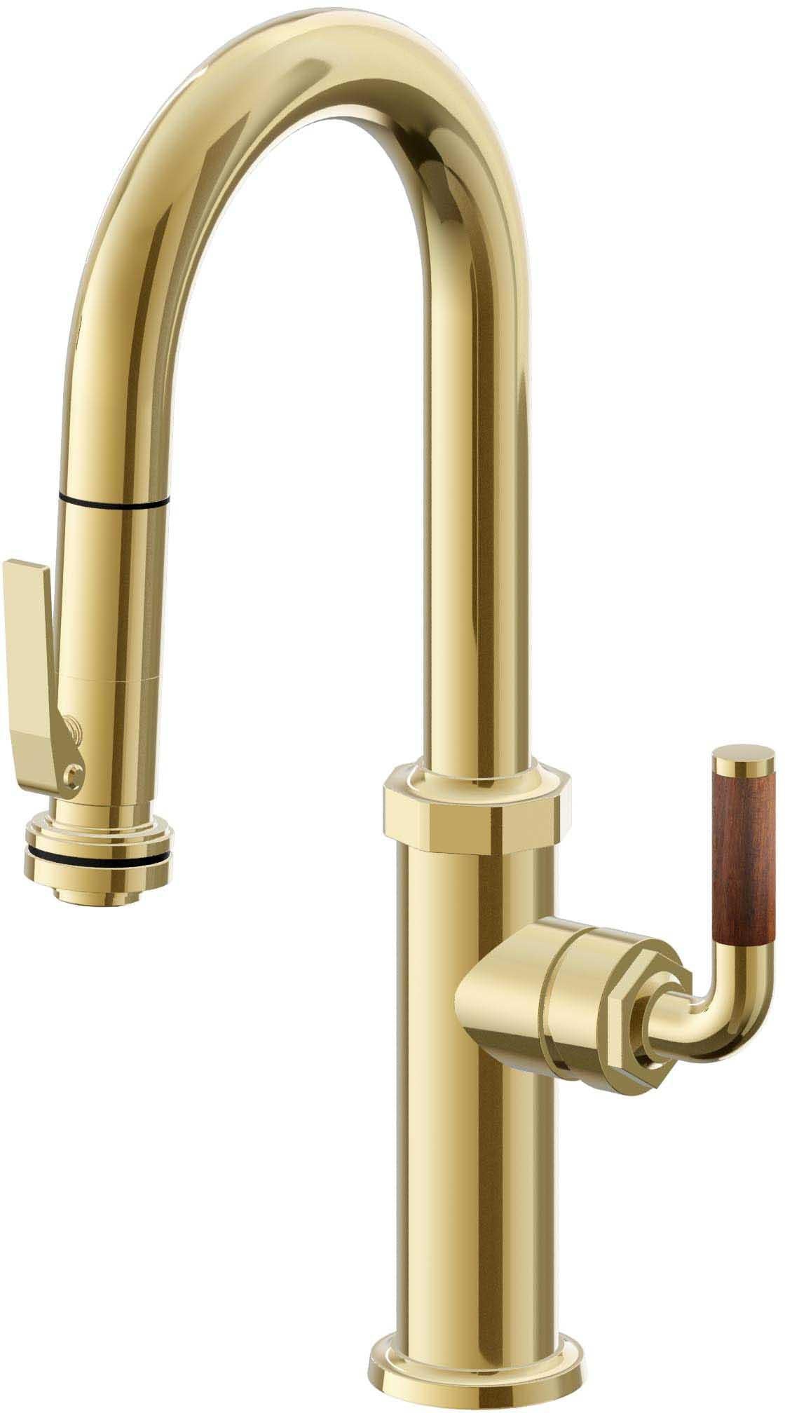 California Faucets Descanso Llave de Bar/Preparación con Rociador Extraíble hacia Abajo Industrial con Rociador de Compresión - Oro Pulido de por Vida
