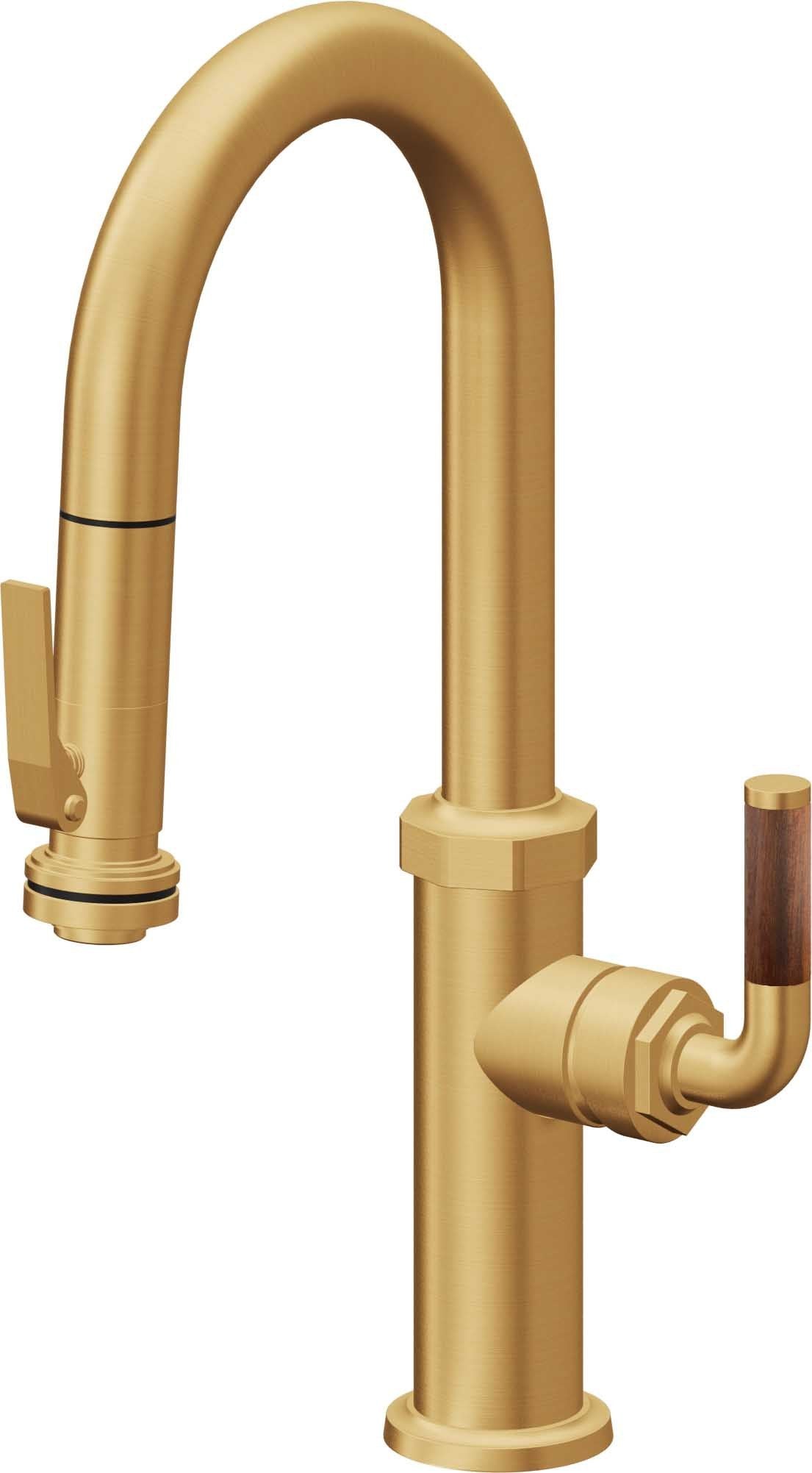 California Faucets Descanso Llave de Bar/Preparación con Rociador Extraíble hacia Abajo Industrial con Rociador de Compresión - Oro Satinado de por Vida