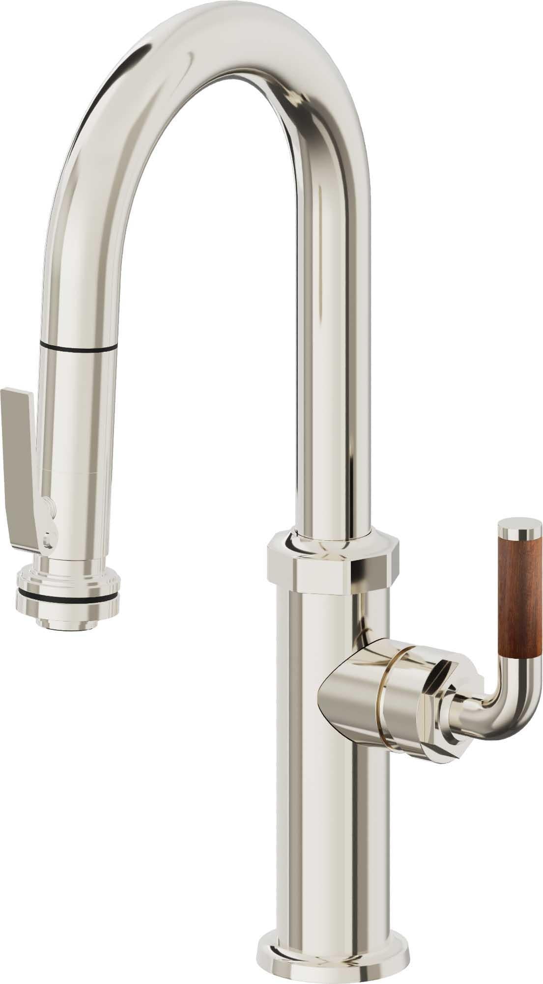 California Faucets Descanso Llave de Bar/Preparación con Rociador Extraíble hacia Abajo Industrial con Rociador de Compresión - Níquel Pulido