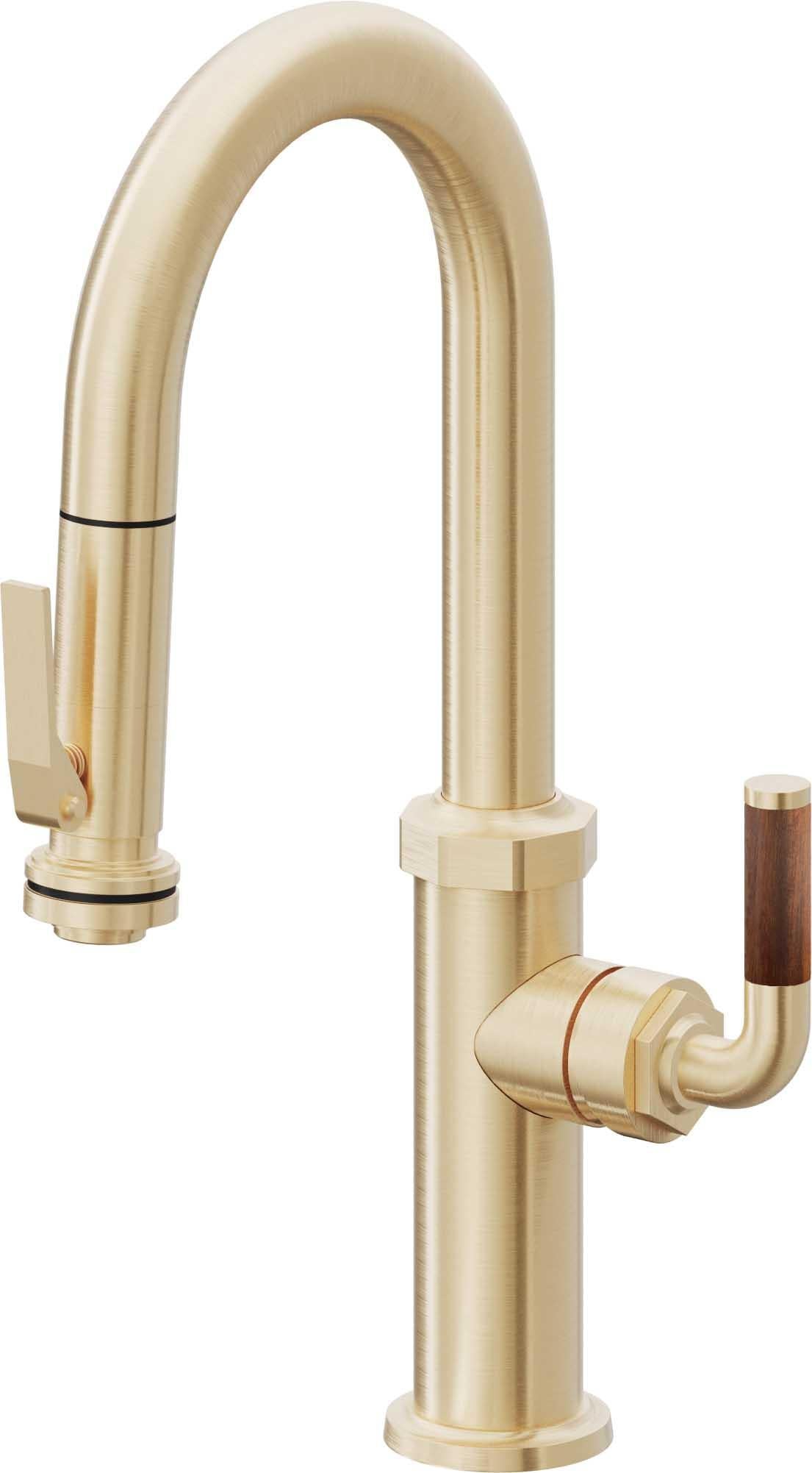 California Faucets Descanso Llave de Bar/Preparación con Rociador Extraíble hacia Abajo Industrial con Rociador de Compresión - Latón Satinado