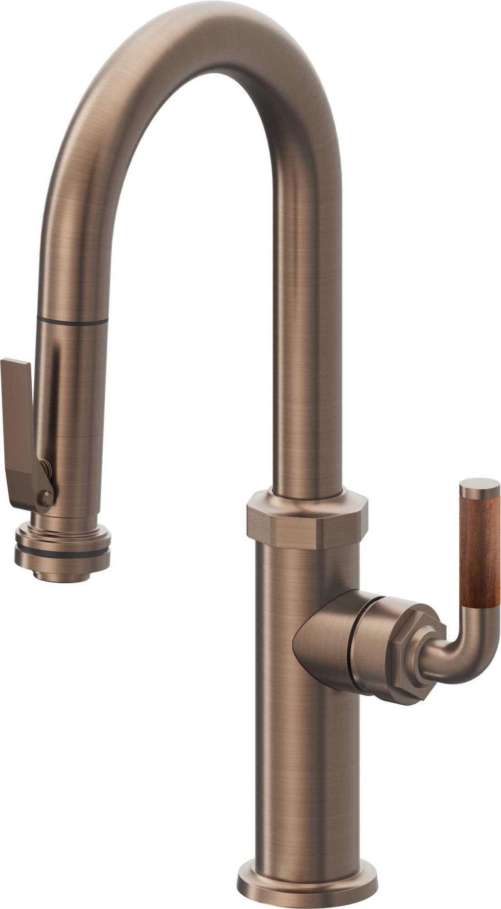California Faucets Descanso Llave de Bar/Preparación con Rociador Extraíble hacia Abajo Industrial con Rociador de Compresión - Bronce Satinado