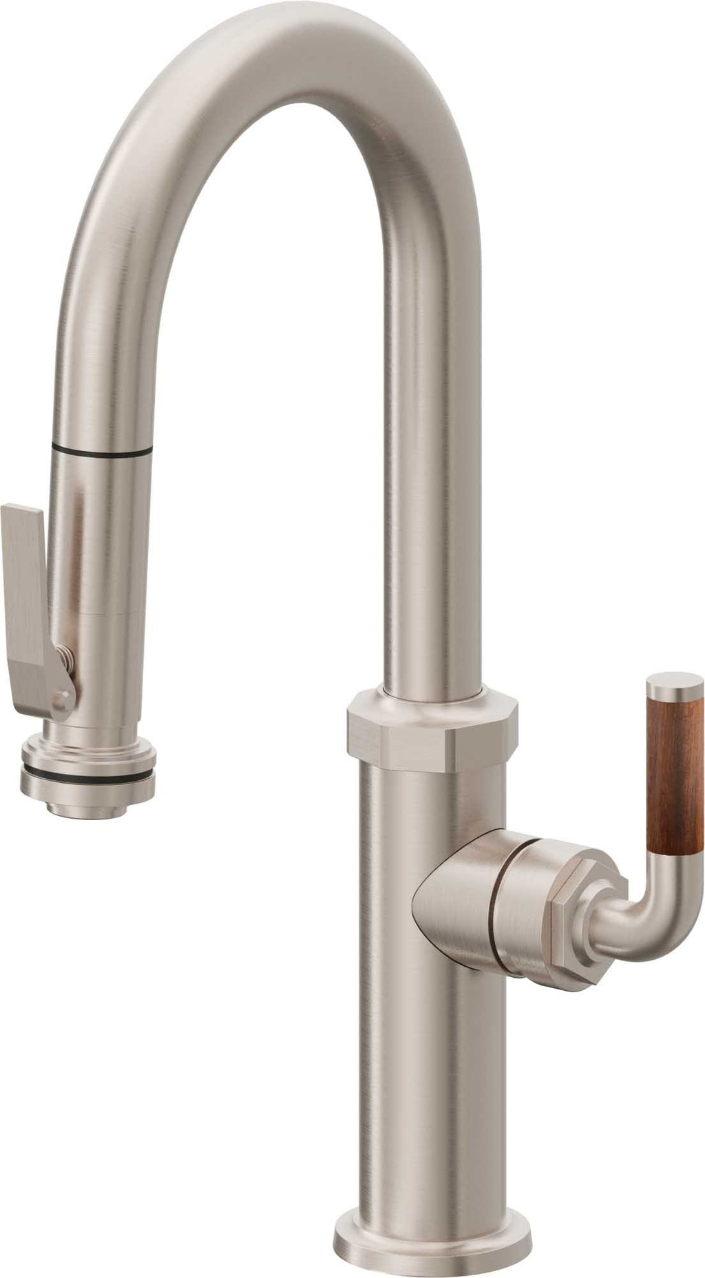 California Faucets Descanso Llave de Bar/Preparación con Rociador Extraíble hacia Abajo Industrial con Rociador de Compresión - Níquel Satinado