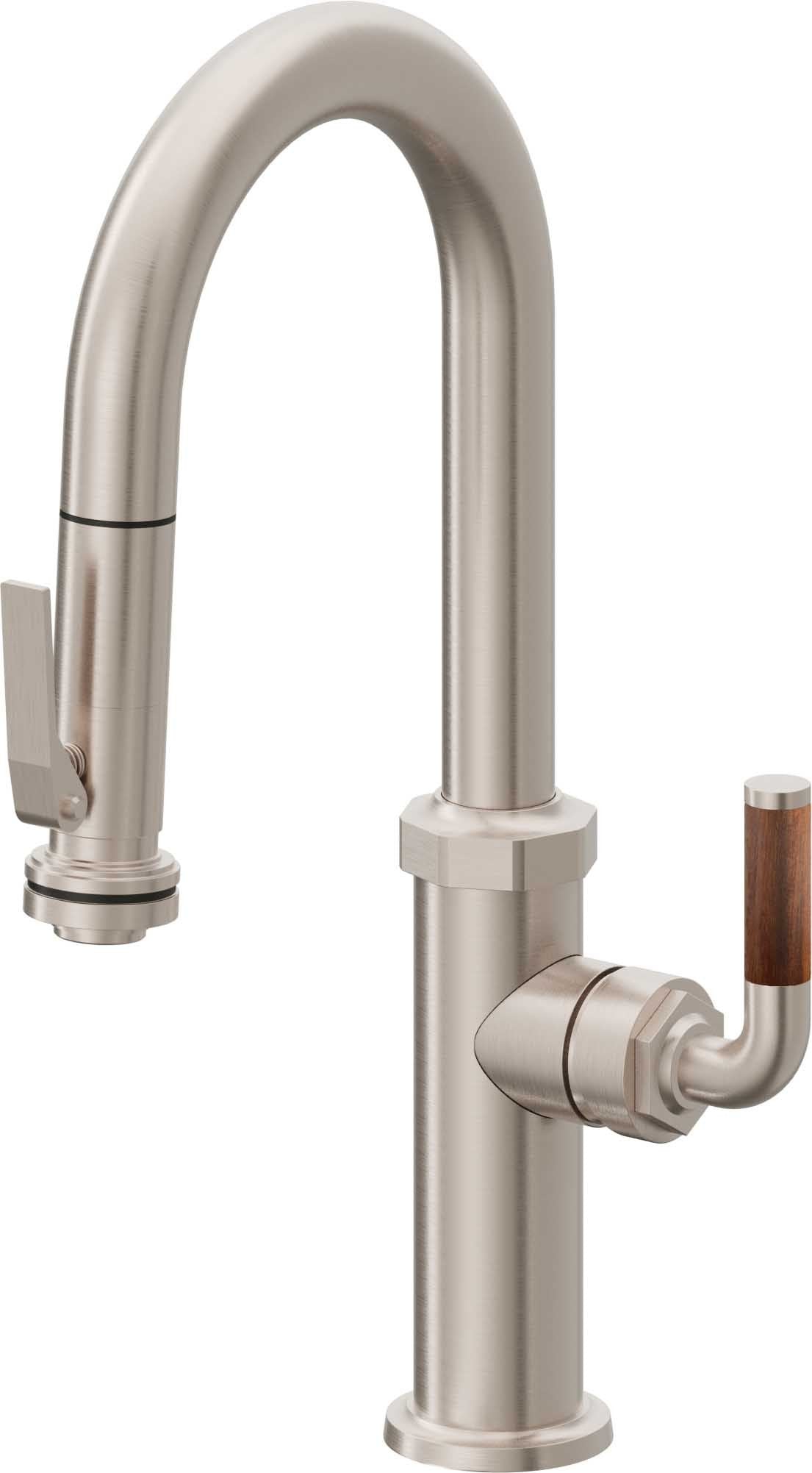 California Faucets Descanso Llave de Bar/Preparación con Rociador Extraíble hacia Abajo Industrial con Rociador de Compresión - Níquel Satinado