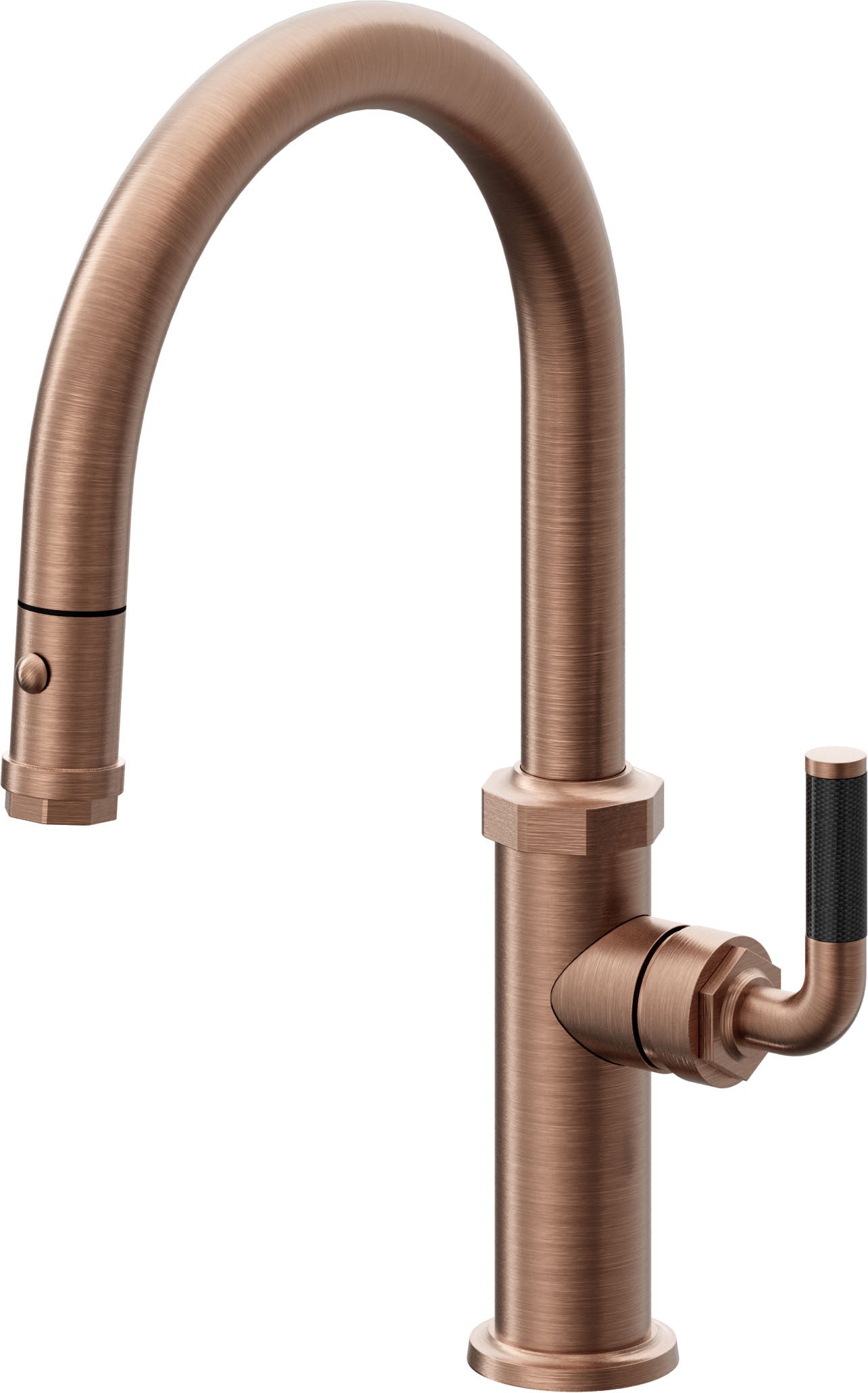 California Faucets Descanso Llave de Cocina con Rociador Extraíble hacia Abajo Industrial con Rociador de Botón - Low Pico en Arco - Cobre Antiguo Mate