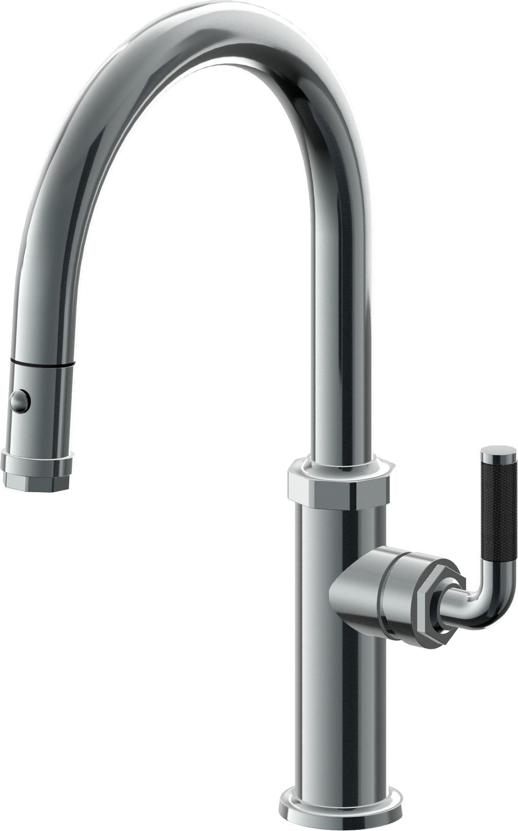 California Faucets Descanso Llave de Cocina con Rociador Extraíble hacia Abajo Industrial con Rociador de Botón - Low Pico en Arco - Níquel Negro