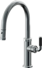 California Faucets Descanso Llave de Cocina con Rociador Extraíble hacia Abajo Industrial con Rociador de Botón - Low Pico en Arco - Níquel Negro
