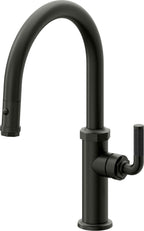 California Faucets Descanso Llave de Cocina con Rociador Extraíble hacia Abajo Industrial con Rociador de Botón - Low Pico en Arco - Bronce Bella Terra