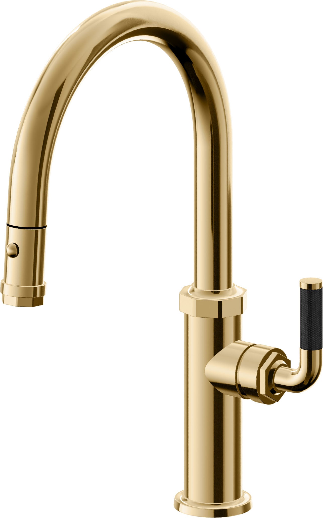 California Faucets Descanso Llave de Cocina con Rociador Extraíble hacia Abajo Industrial con Rociador de Botón - Low Pico en Arco - Oro Francés