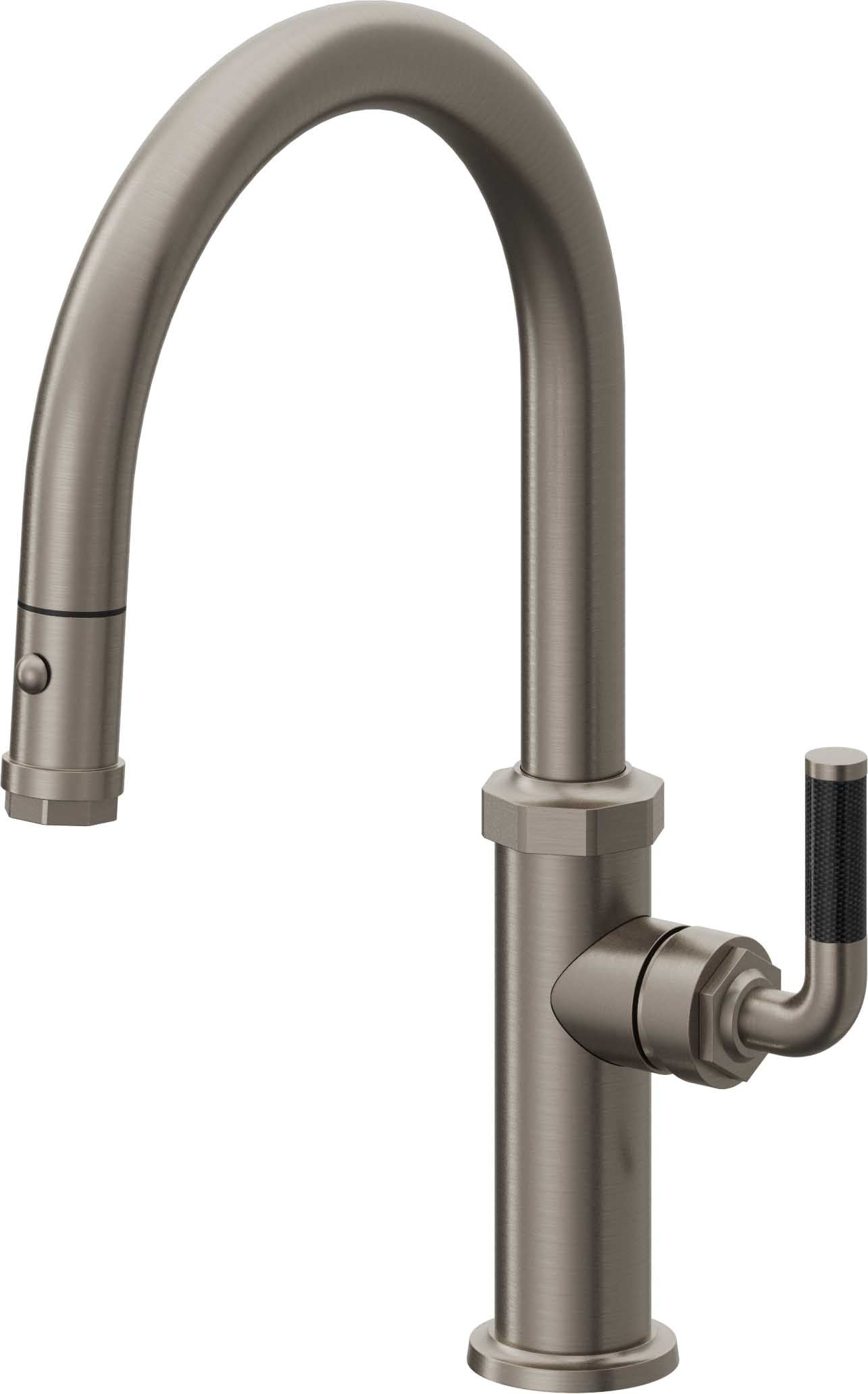 California Faucets Descanso Llave de Cocina con Rociador Extraíble hacia Abajo Industrial con Rociador de Botón - Low Pico en Arco - Grafito