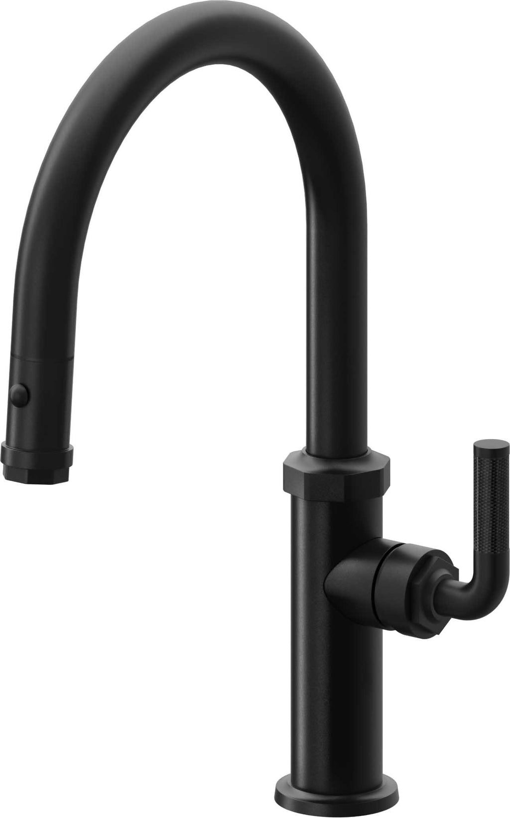 California Faucets Descanso Llave de Cocina con Rociador Extraíble hacia Abajo Industrial con Rociador de Botón - Low Pico en Arco - Negro Mate