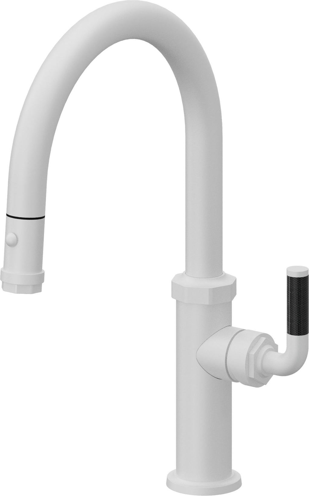 California Faucets Descanso Llave de Cocina con Rociador Extraíble hacia Abajo Industrial con Rociador de Botón - Low Pico en Arco - Blanco Mate