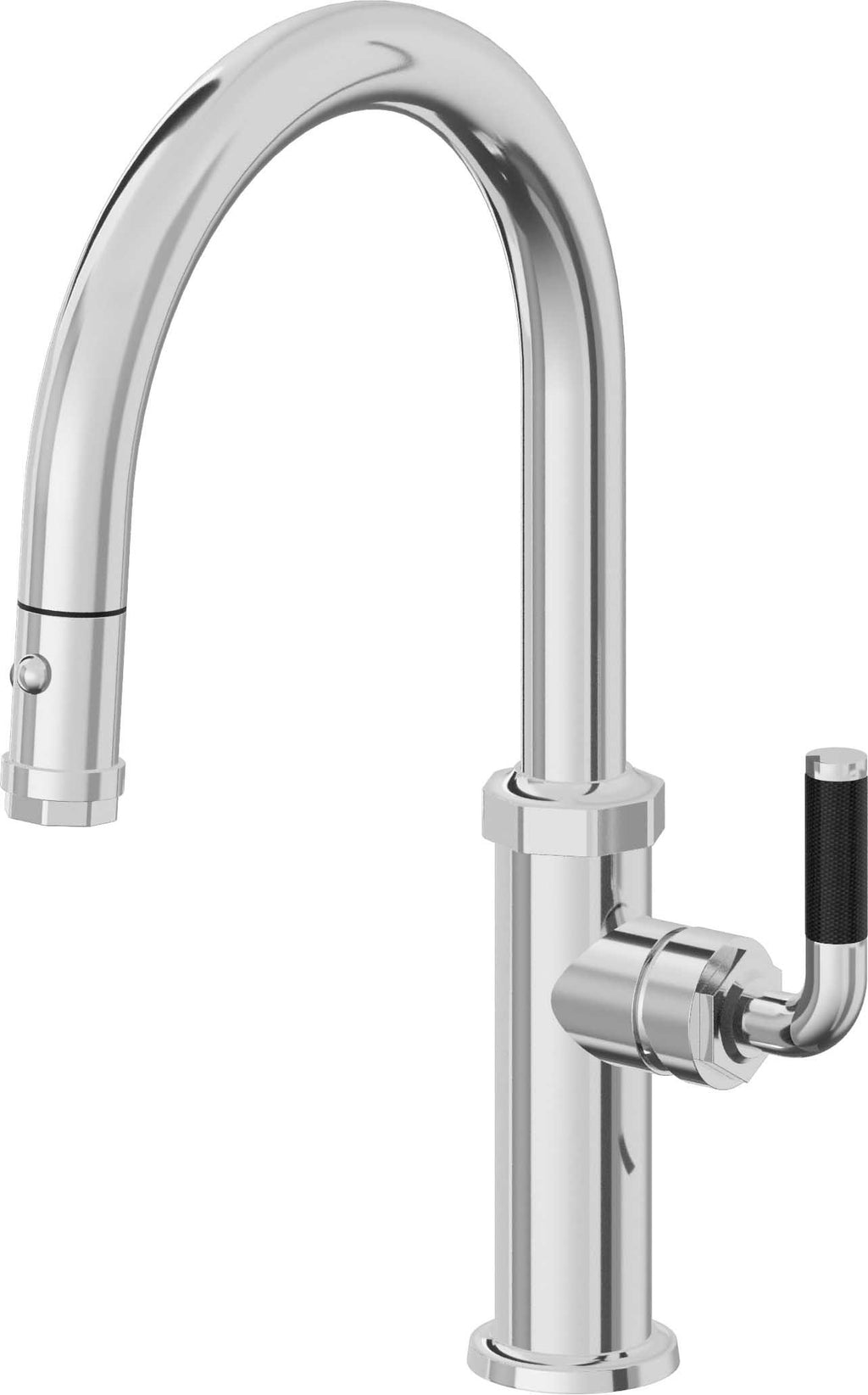 California Faucets Descanso Llave de Cocina con Rociador Extraíble hacia Abajo Industrial con Rociador de Botón - Low Pico en Arco - Cromo Pulido