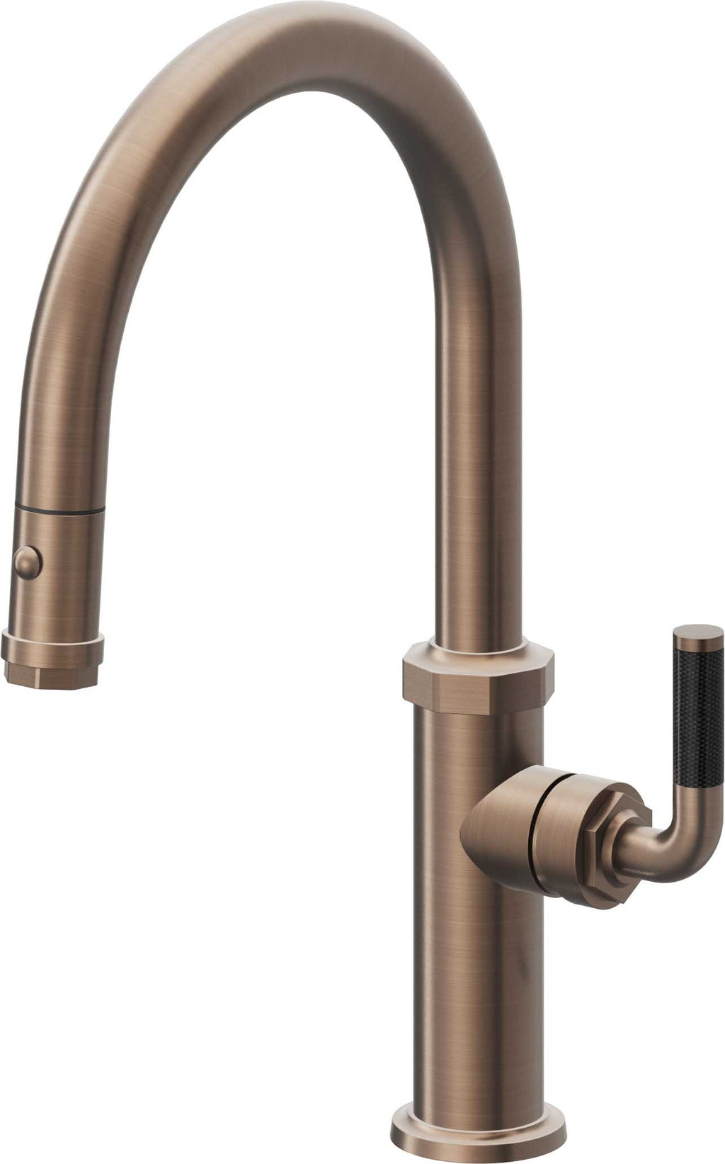 California Faucets Descanso Llave de Cocina con Rociador Extraíble hacia Abajo Industrial con Rociador de Botón - Low Pico en Arco - Bronce Satinado
