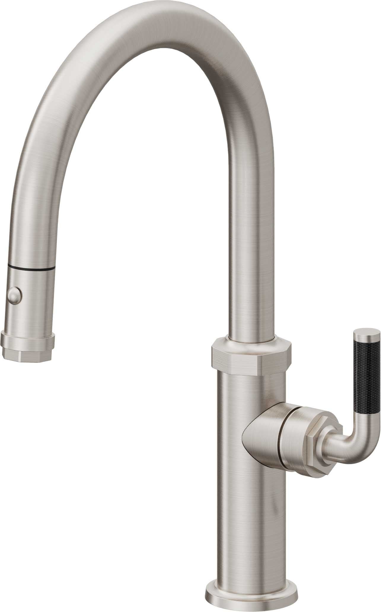 California Faucets Descanso Llave de Cocina con Rociador Extraíble hacia Abajo Industrial con Rociador de Botón - Low Pico en Arco - Acero Inoxidable Ultra