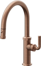 California Faucets Descanso Llave de Cocina con Rociador Extraíble hacia Abajo Industrial con Rociador de Botón - Low Pico en Arco - Cobre Antiguo Mate