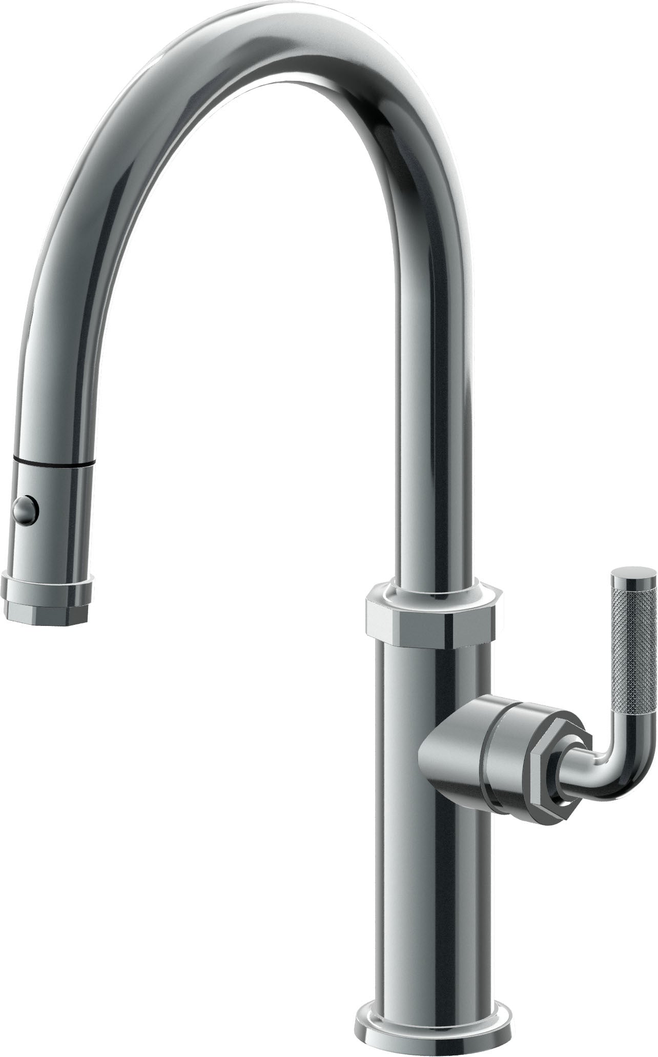 California Faucets Descanso Llave de Cocina con Rociador Extraíble hacia Abajo Industrial con Rociador de Botón - Low Pico en Arco - Níquel Negro