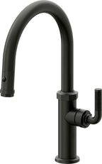 California Faucets Descanso Llave de Cocina con Rociador Extraíble hacia Abajo Industrial con Rociador de Botón - Low Pico en Arco - Bronce Bella Terra