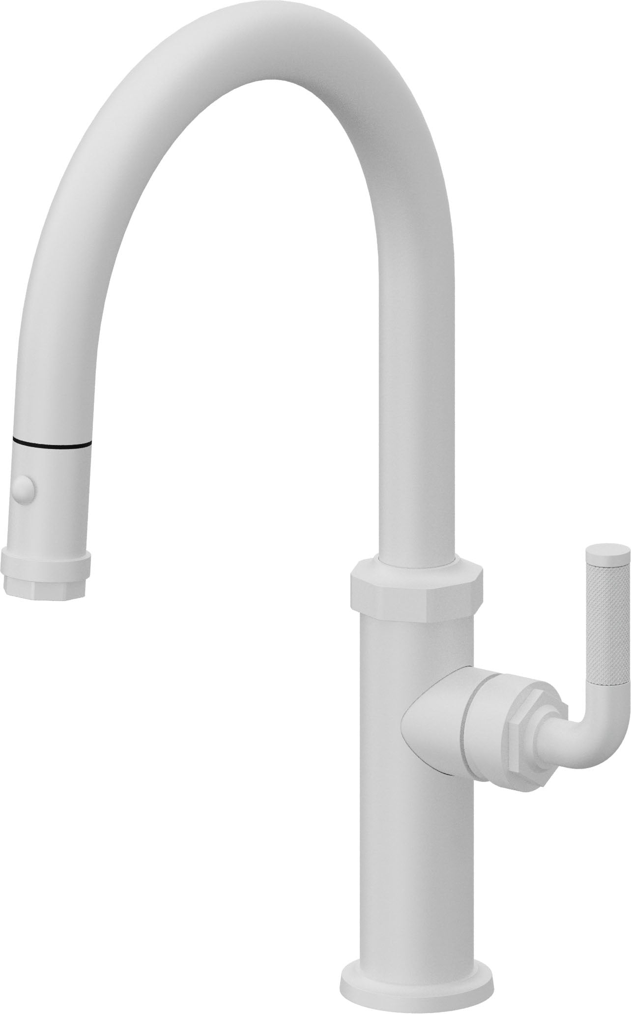 California Faucets Descanso Llave de Cocina con Rociador Extraíble hacia Abajo Industrial con Rociador de Botón - Low Pico en Arco - Blanco Mate