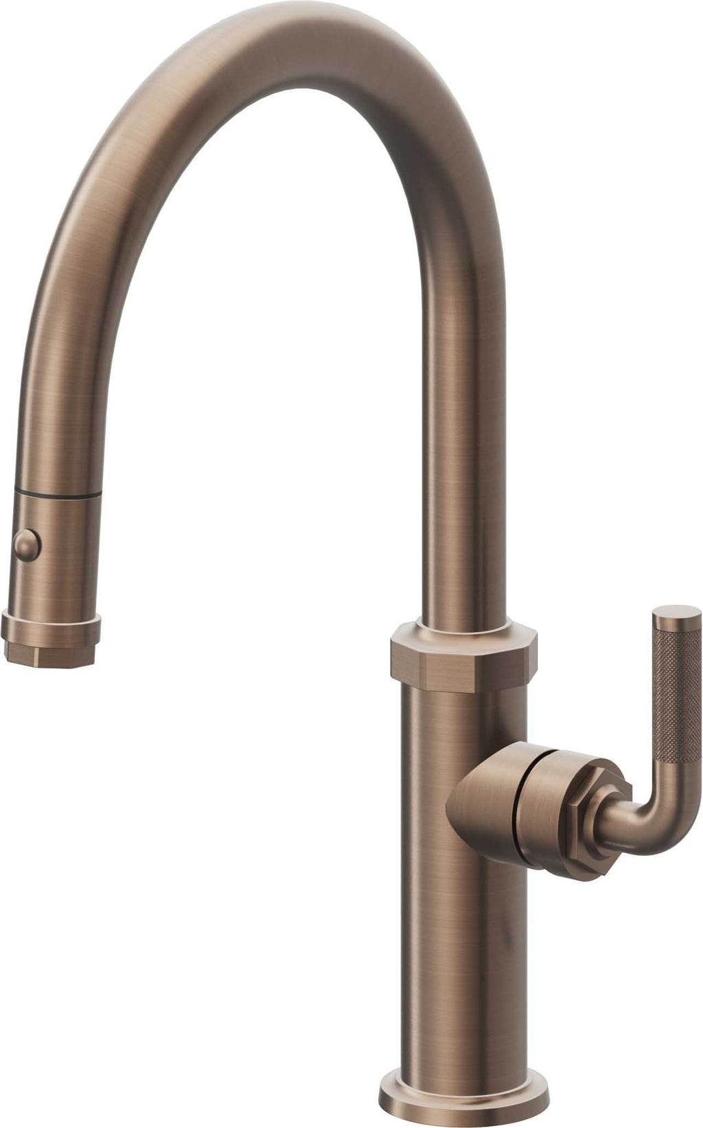 California Faucets Descanso Llave de Cocina con Rociador Extraíble hacia Abajo Industrial con Rociador de Botón - Low Pico en Arco - Bronce Satinado