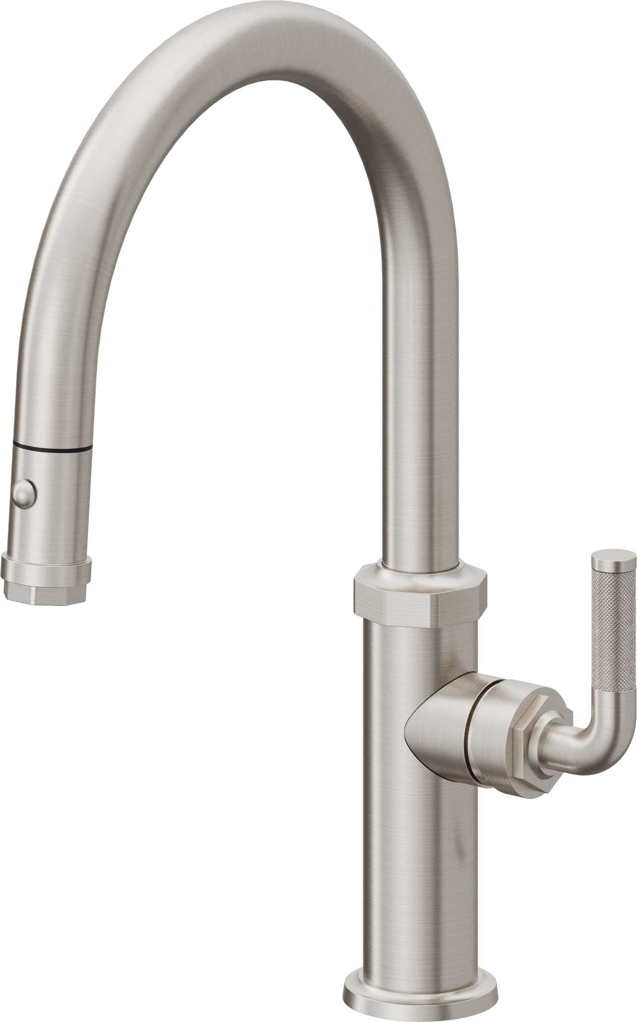California Faucets Descanso Llave de Cocina con Rociador Extraíble hacia Abajo Industrial con Rociador de Botón - Low Pico en Arco - Acero Inoxidable Ultra