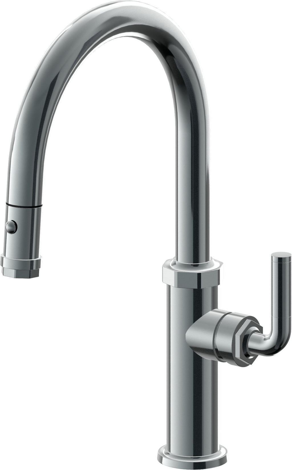 California Faucets Descanso Llave de Cocina con Rociador Extraíble hacia Abajo Industrial con Rociador de Botón - Low Pico en Arco - Níquel Negro