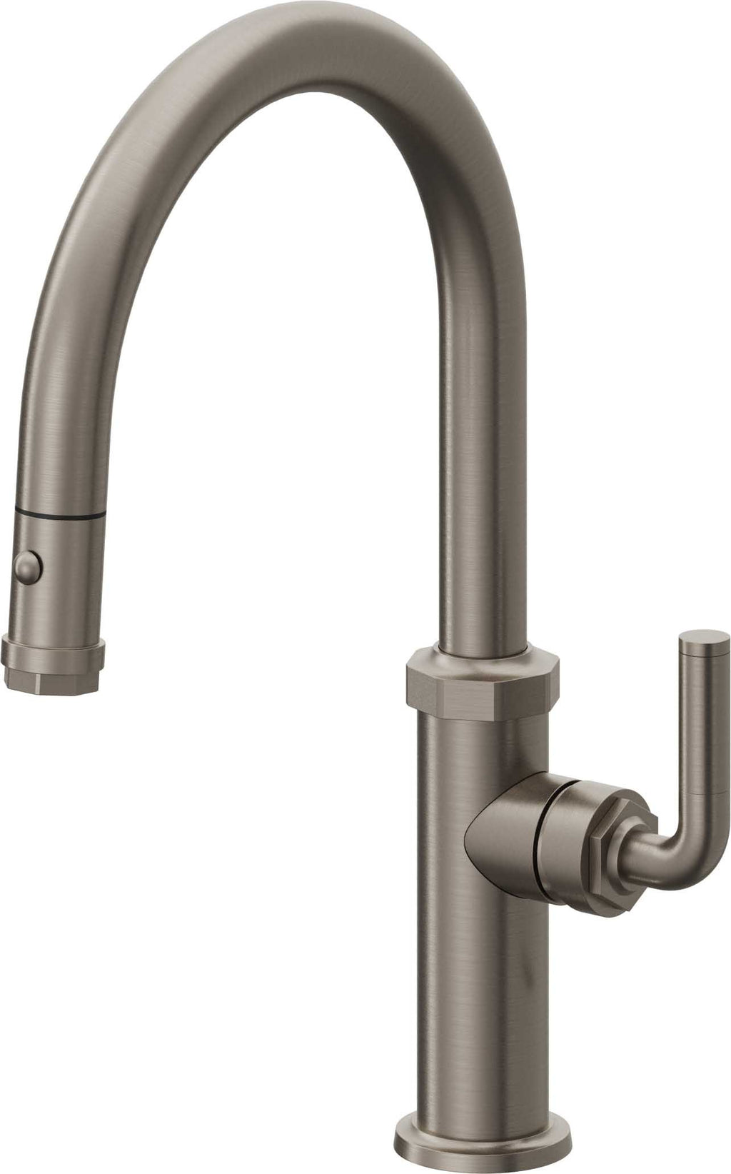 California Faucets Descanso Llave de Cocina con Rociador Extraíble hacia Abajo Industrial con Rociador de Botón - Low Pico en Arco - Grafito