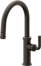 California Faucets Descanso Llave de Cocina con Rociador Extraíble hacia Abajo Industrial con Rociador de Botón - Low Pico en Arco - Bronce Oscuro