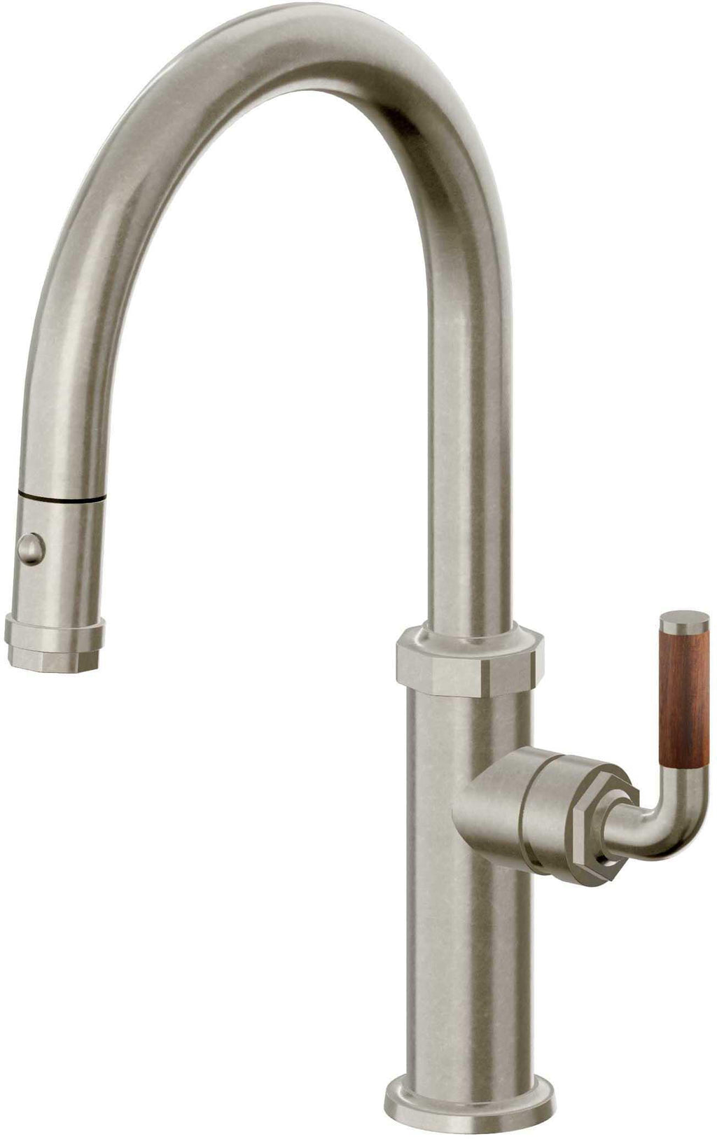 California Faucets Descanso Llave de Cocina con Rociador Extraíble hacia Abajo Industrial con Rociador de Botón - Low Pico en Arco - Níquel Bruñido