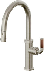 California Faucets Descanso Llave de Cocina con Rociador Extraíble hacia Abajo Industrial con Rociador de Botón - Low Pico en Arco - Níquel Bruñido
