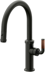 California Faucets Descanso Llave de Cocina con Rociador Extraíble hacia Abajo Industrial con Rociador de Botón - Low Pico en Arco - Bronce Bella Terra