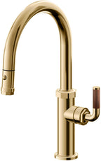 California Faucets Descanso Llave de Cocina con Rociador Extraíble hacia Abajo Industrial con Rociador de Botón - Low Pico en Arco - Oro Francés