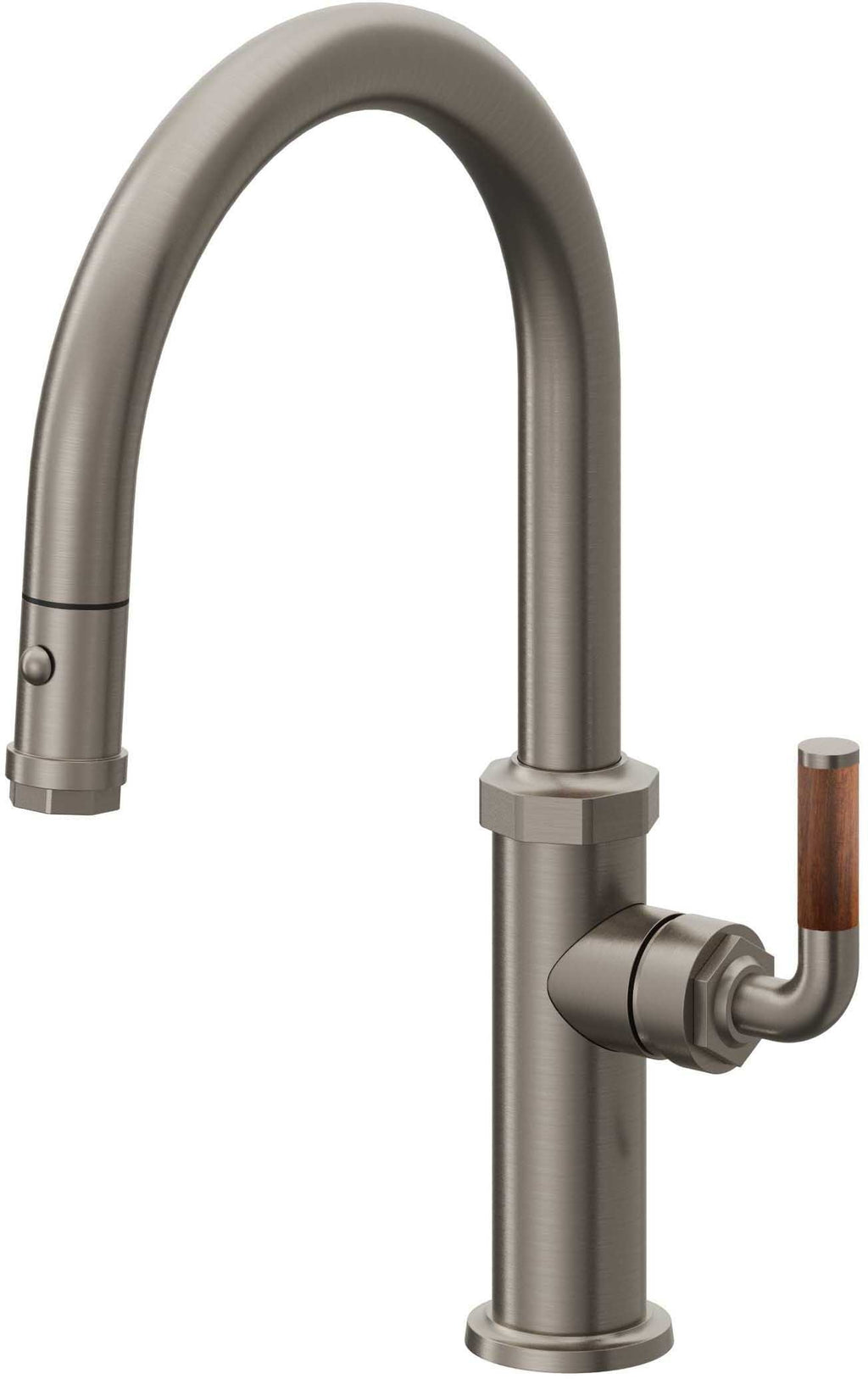 California Faucets Descanso Llave de Cocina con Rociador Extraíble hacia Abajo Industrial con Rociador de Botón - Low Pico en Arco - Grafito