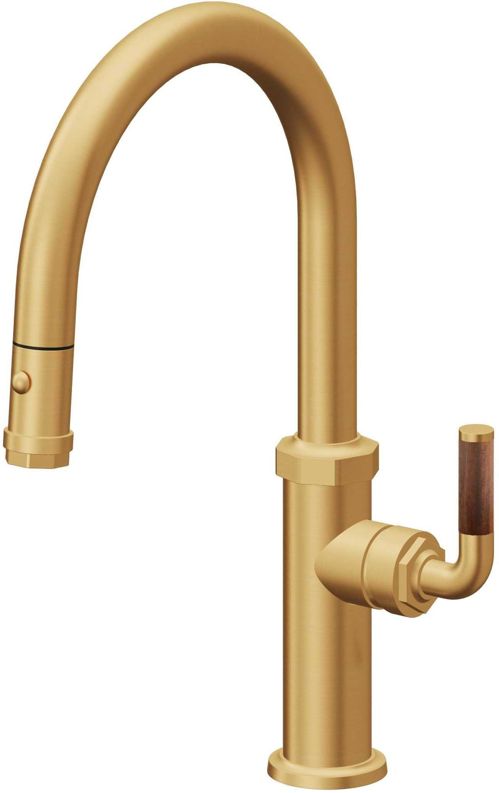 California Faucets Descanso Llave de Cocina con Rociador Extraíble hacia Abajo Industrial con Rociador de Botón - Low Pico en Arco - Oro Satinado de por Vida
