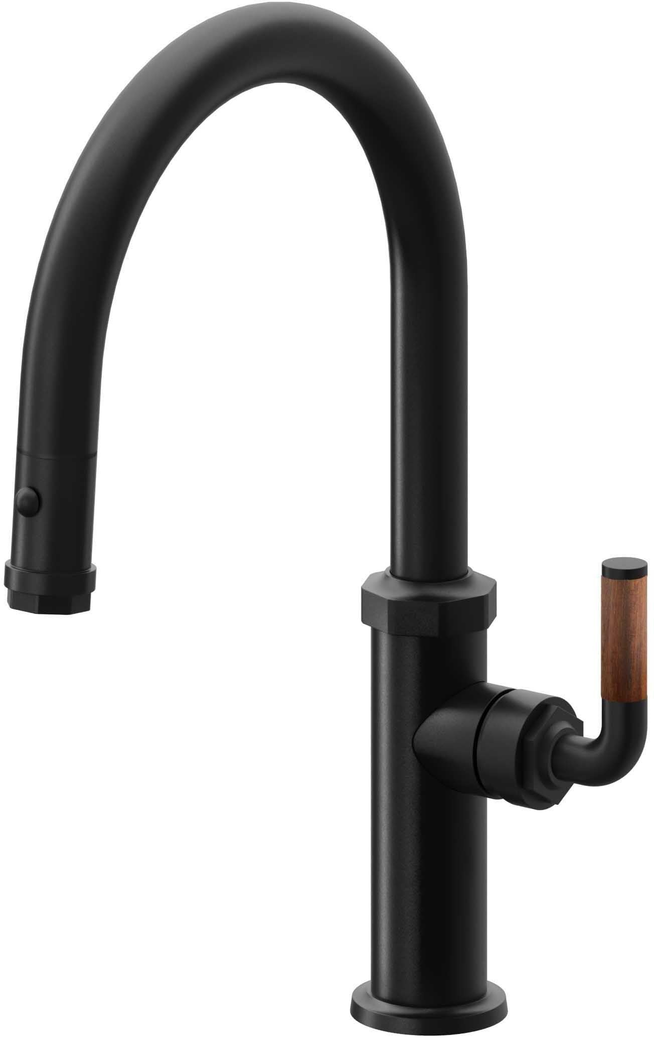 California Faucets Descanso Llave de Cocina con Rociador Extraíble hacia Abajo Industrial con Rociador de Botón - Low Pico en Arco - Negro Mate