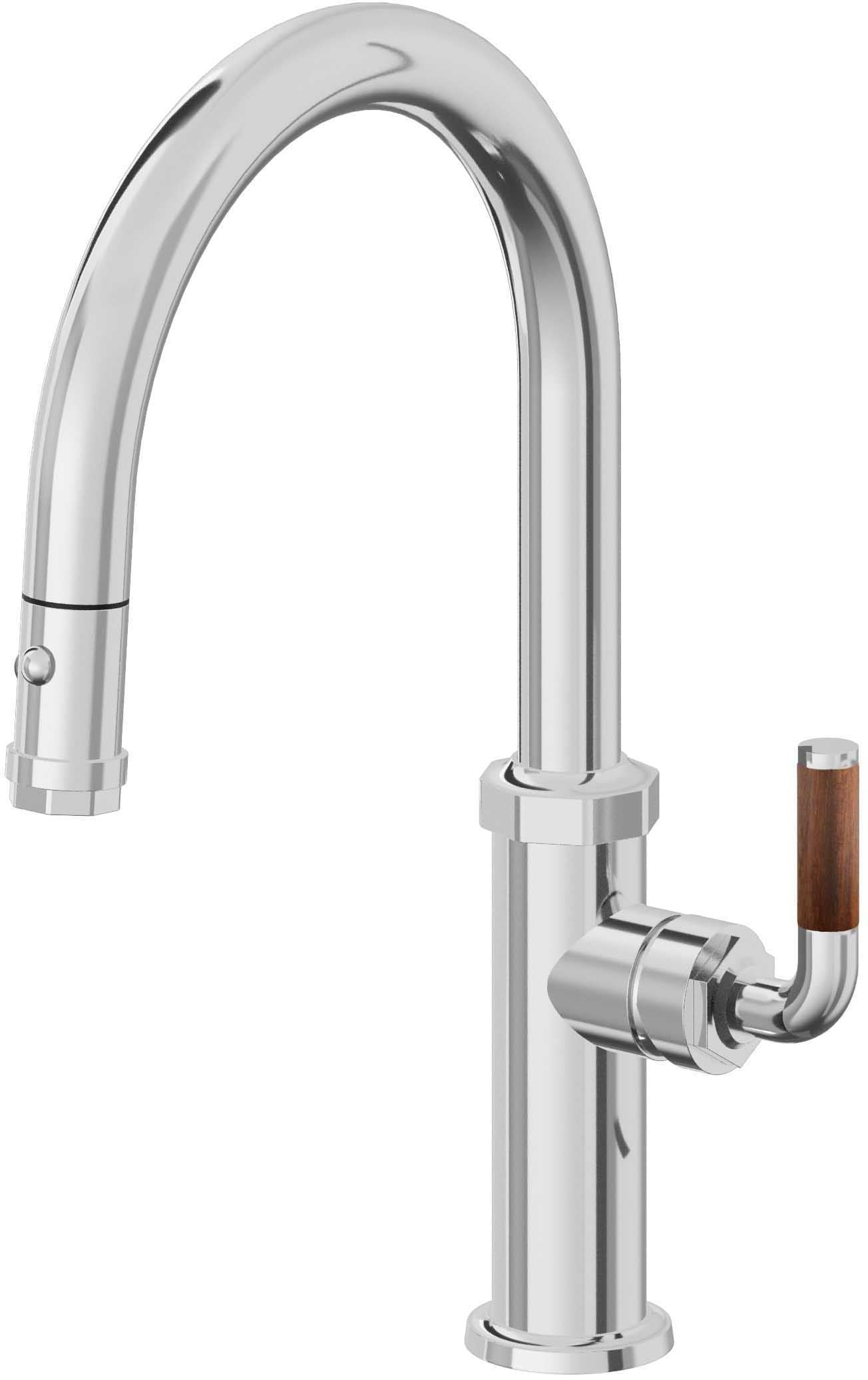 California Faucets Descanso Llave de Cocina con Rociador Extraíble hacia Abajo Industrial con Rociador de Botón - Low Pico en Arco - Cromo Pulido