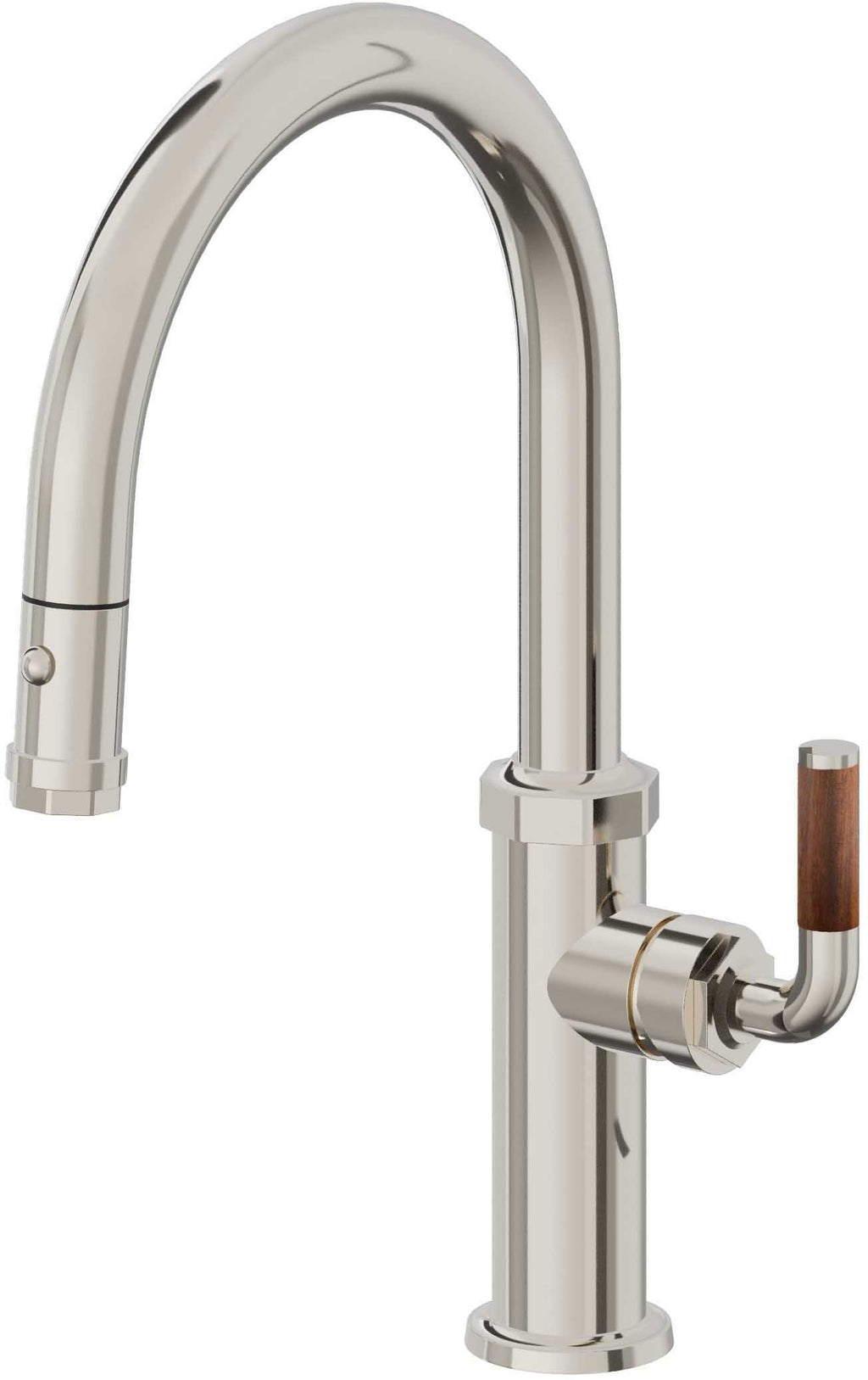 California Faucets Descanso Llave de Cocina con Rociador Extraíble hacia Abajo Industrial con Rociador de Botón - Low Pico en Arco - Níquel Pulido