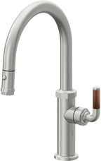 California Faucets Descanso Llave de Cocina con Rociador Extraíble hacia Abajo Industrial con Rociador de Botón - Low Pico en Arco - Cromo Satinado