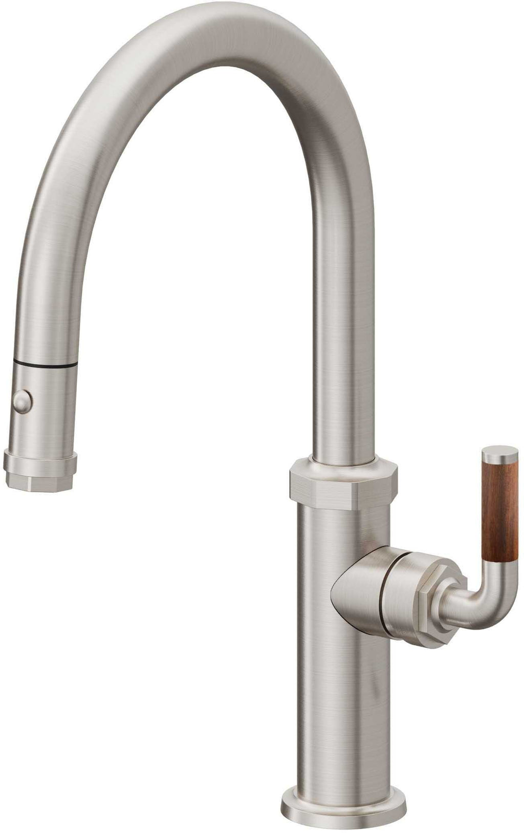 California Faucets Descanso Llave de Cocina con Rociador Extraíble hacia Abajo Industrial con Rociador de Botón - Low Pico en Arco - Acero Inoxidable Ultra