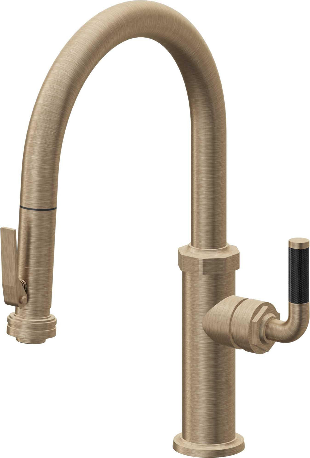 California Faucets Descanso Llave de Cocina con Rociador Extraíble hacia Abajo Industrial con Rociador de Compresión - Low Pico en Arco - Latón Antiguo Mate