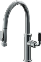 California Faucets Descanso Llave de Cocina con Rociador Extraíble hacia Abajo Industrial con Rociador de Compresión - Low Pico en Arco - Níquel Negro