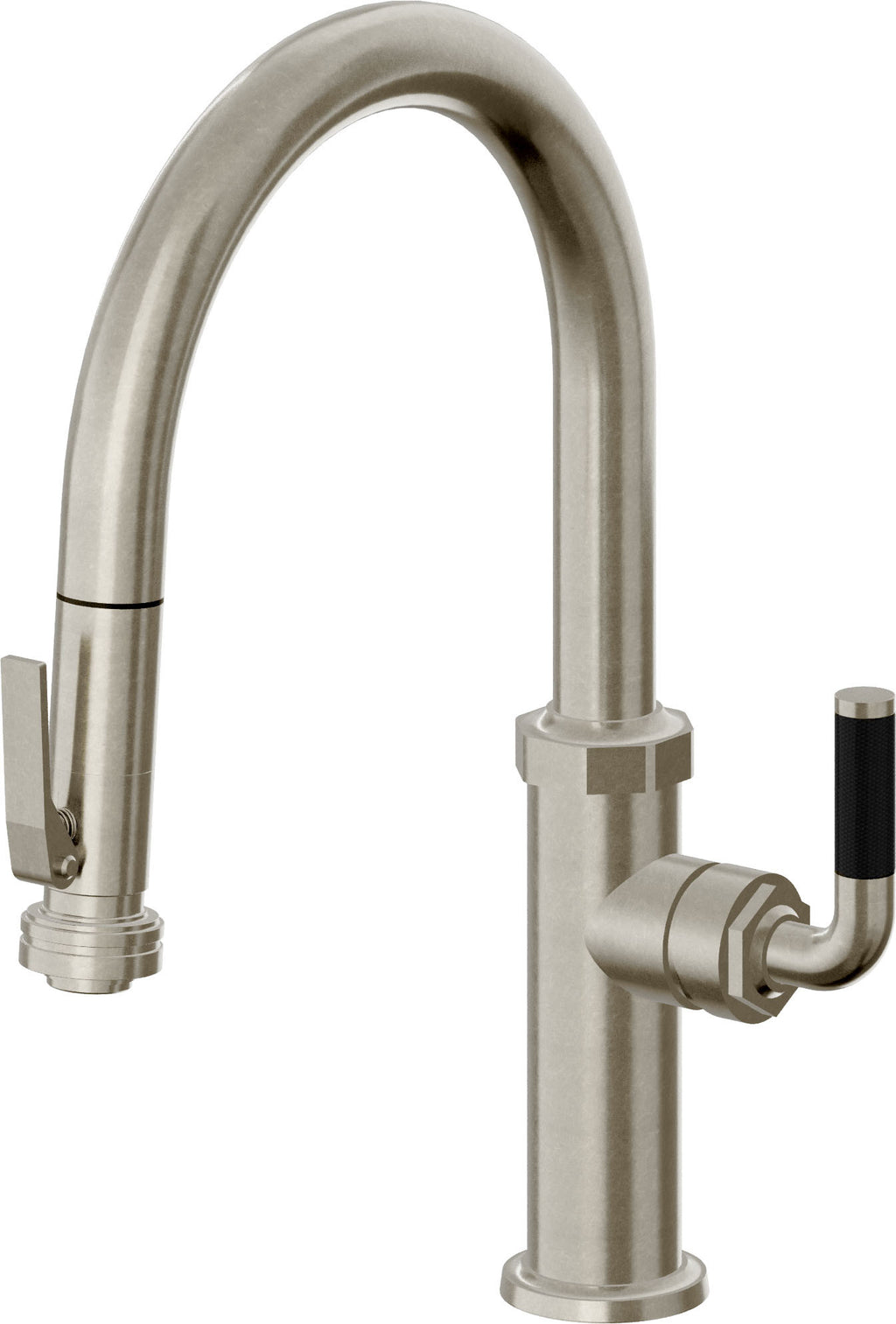 California Faucets Descanso Llave de Cocina con Rociador Extraíble hacia Abajo Industrial con Rociador de Compresión - Low Pico en Arco - Níquel Bruñido