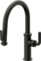 California Faucets Descanso Llave de Cocina con Rociador Extraíble hacia Abajo Industrial con Rociador de Compresión - Low Pico en Arco - Bronce Bella Terra